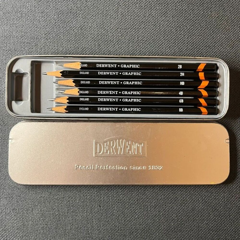 Vintage Derwent Graphic 6-Pencil Tin Set